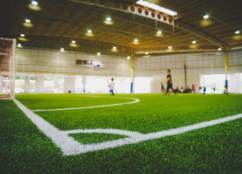 Corner,Line,Of,An,Indoor,Football,Soccer,Training,Field,In
